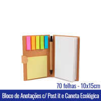 bloco de anotacoes-ecologico-com mini caneta post it caderneta kraft