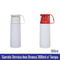Garrafa Térmica Inox BRANCA com Tampa BRANCA ou VERMELHA - 300ml - REF. 92326/92327