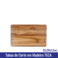 Tabua de Corte Carne Churrasco em Madeira TECA (32x20x1,2cm) - 143073