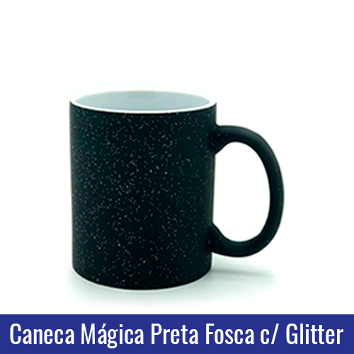 Caneca de Porcelana 325ML Mágica Preta Fosca COM GLITTER - Ref. 92190