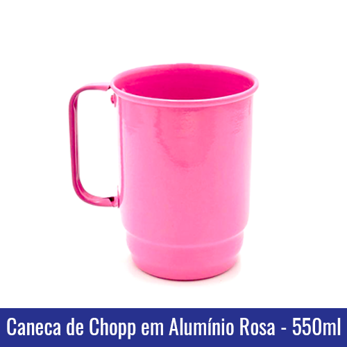 Caneca de Chopp em Alumínio Rosa para Sublimação - 550ml