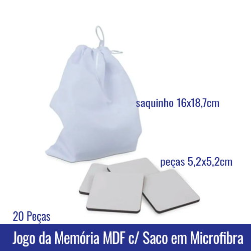 Jogo da Memória em MDF com 20 Peças com Saquinho em Microfibra SUBLIMAVEL (tam. pecas 5,2 x 5,2cm) (tam. saquinho 16x18,7cm) - Ref. 101026