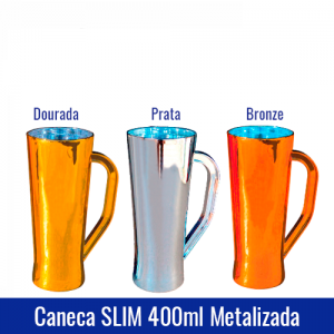Caneca SLIM 400 ml METALIZADA - Ref. 1329. DISPONÍVEL NAS CORES: Dourada, Bronze e Prata.