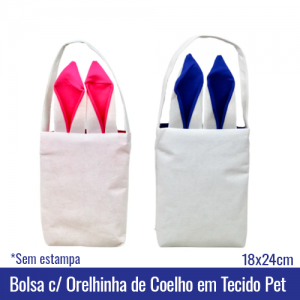 Bolsa com Orelhinha de Coelho em Tecido Pet - ORELHA AZUL/ROSA - 18x24cm - Ref. 94807