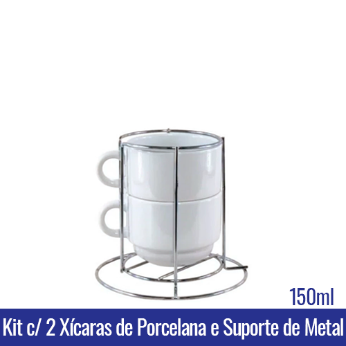 Kit c/ 2 XICARAS 150ml c/ SUPORTE METAL - Ref. 91015