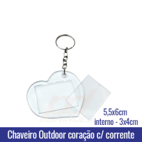 1308-B - Chaveiro Outdoor CORACAO 5,5x6cm c/ corrente - área interna 3x4cm