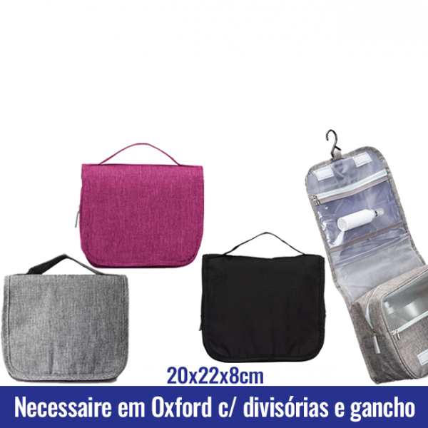 Necessaire em OXFORD com divisórias e gancho